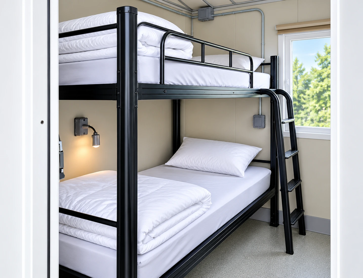 Remote man camp basecamp with bunk bed sleeper trailers and laundry