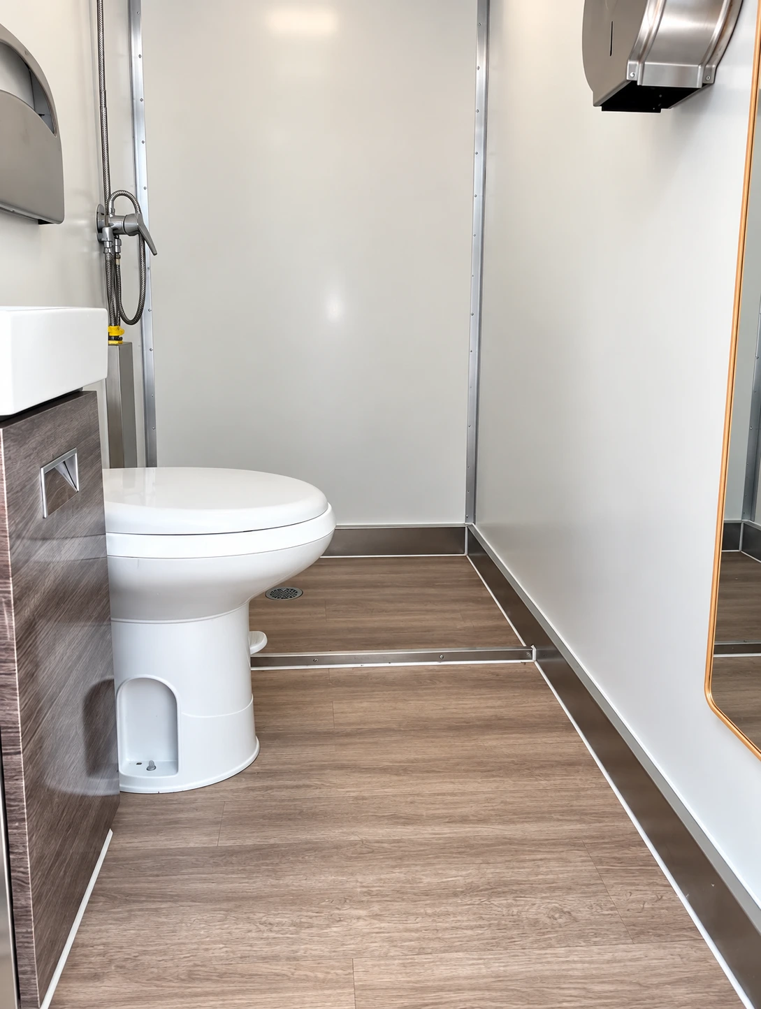 30ft Luxury Shower-Restroom Combination Trailer (10 Stalls) 30ft commercial luxury shower restroom trailer interior