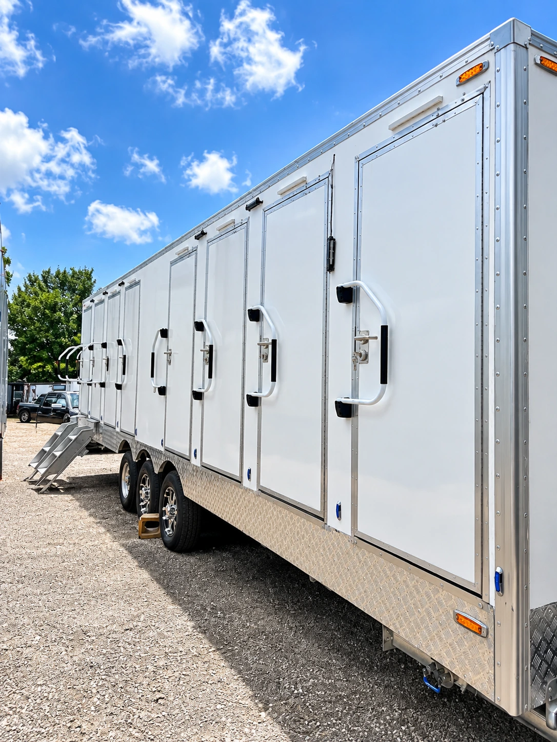 30ft Luxury Shower-Restroom Combination Trailer (8 Stalls) - shower and restroom combination trailer for rent