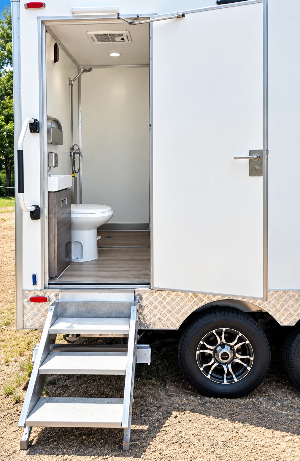 13ft Luxury Shower-Restroom Combination Trailer (3 Stalls) 30ft mobile luxury shower restroom trailer