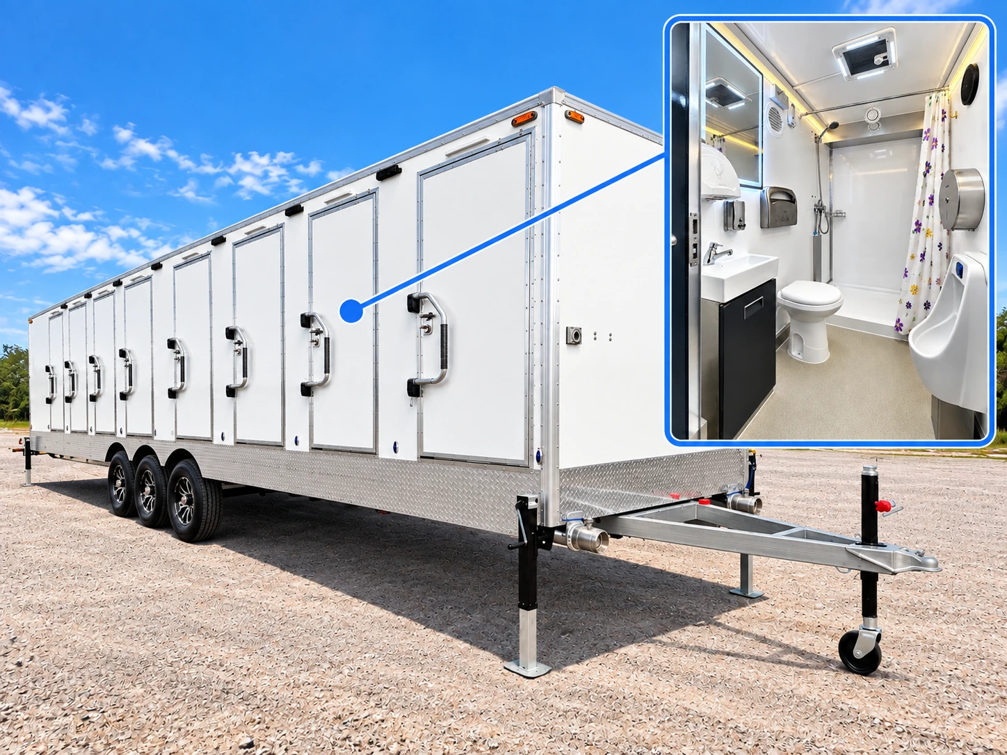 Luxury Shower-Restroom Combination Trailer (8 Stalls + 1 ADA) - shower and restroom combination trailer for rent