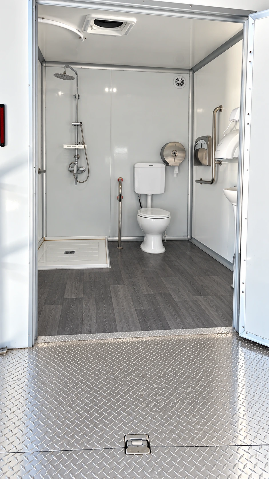 ADA shower and restroom combination trailer rental for a construction site