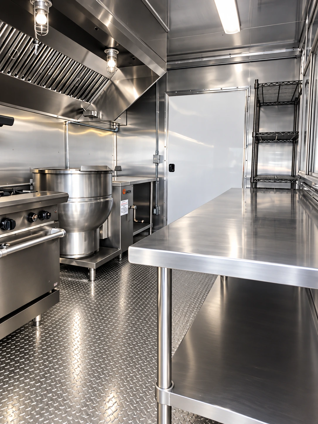 40ft Bulk Combo Kitchen mobile commercial kitchen steam kettle stainless prep table