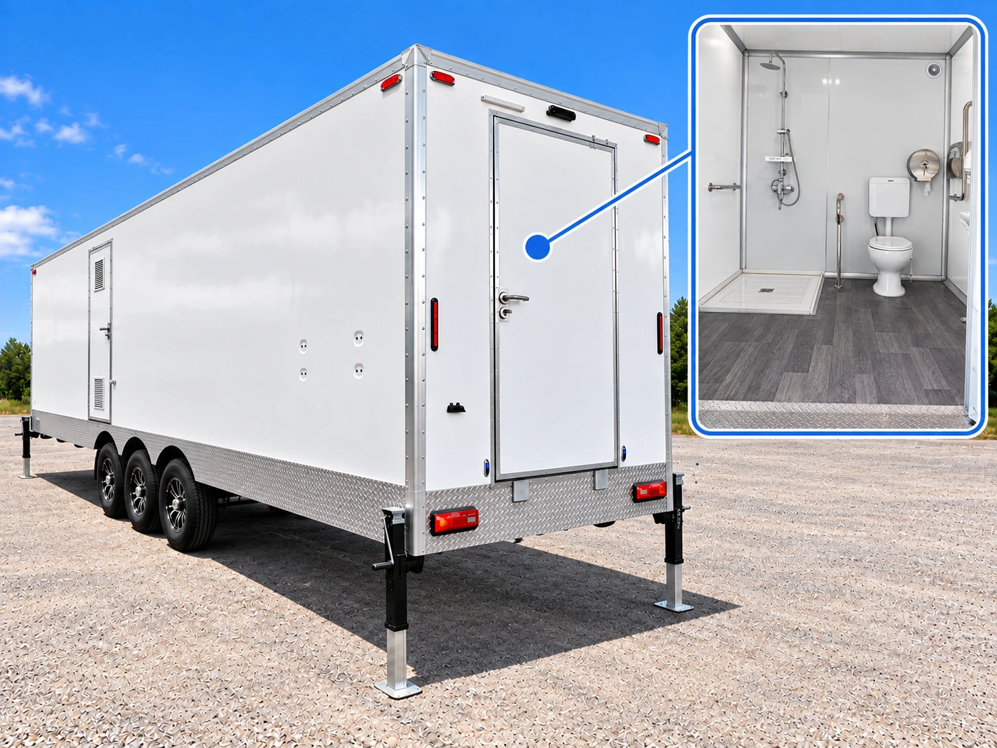 Luxury Shower-Restroom Combination Trailer (3 Stalls + 1 ADA) - shower and restroom combination trailer for rent